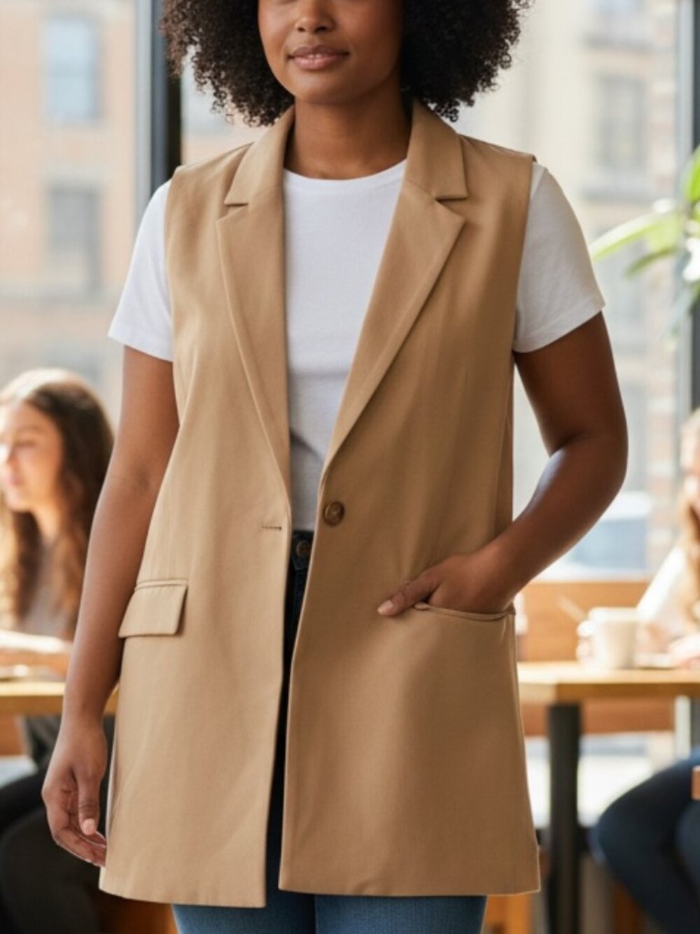 1109 WOMENS TAN XL SLEEVELESS COAT BLAZER BY KATE & MALLORY